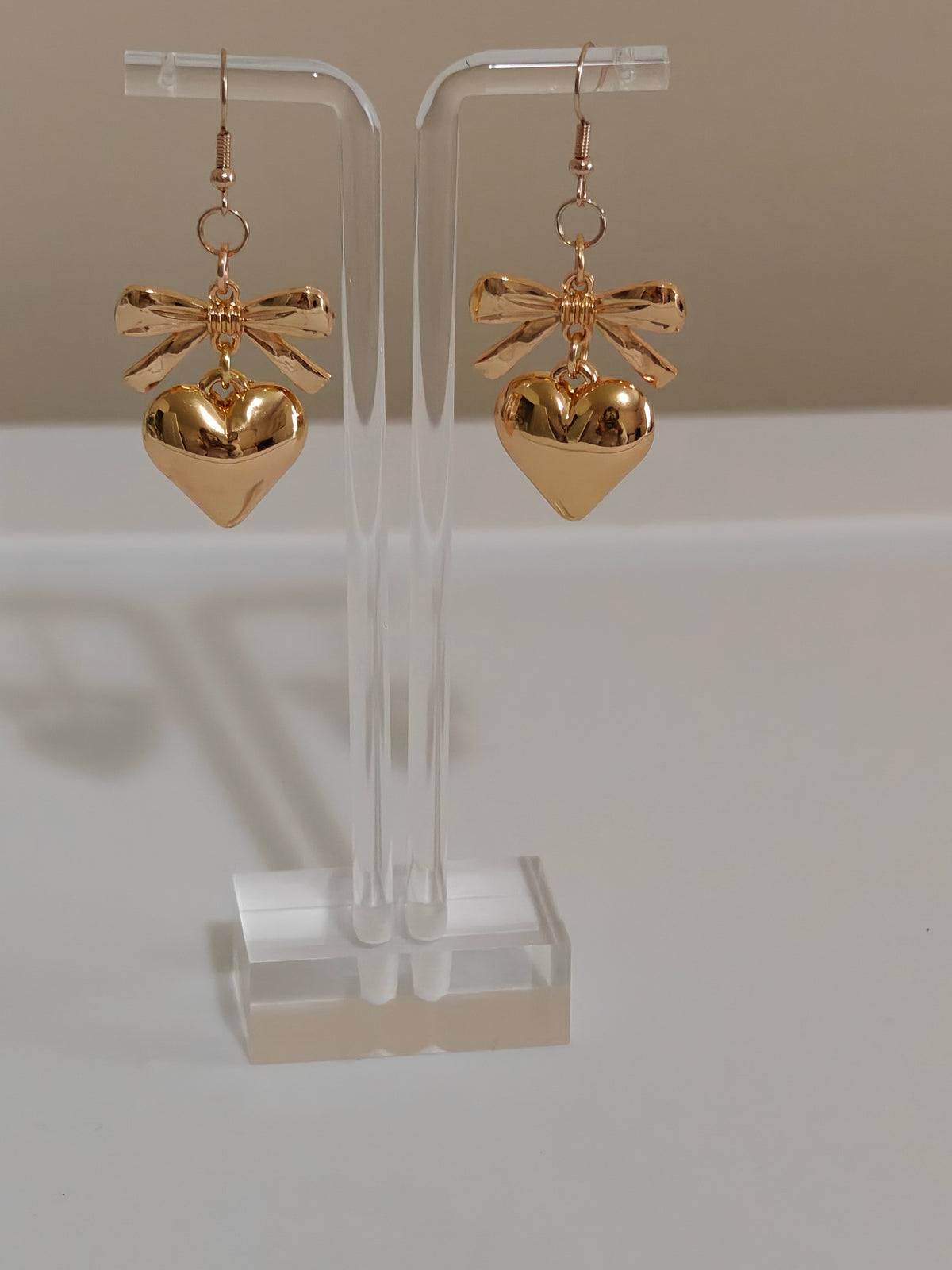 Golden Bow Heart Dangle Earrings