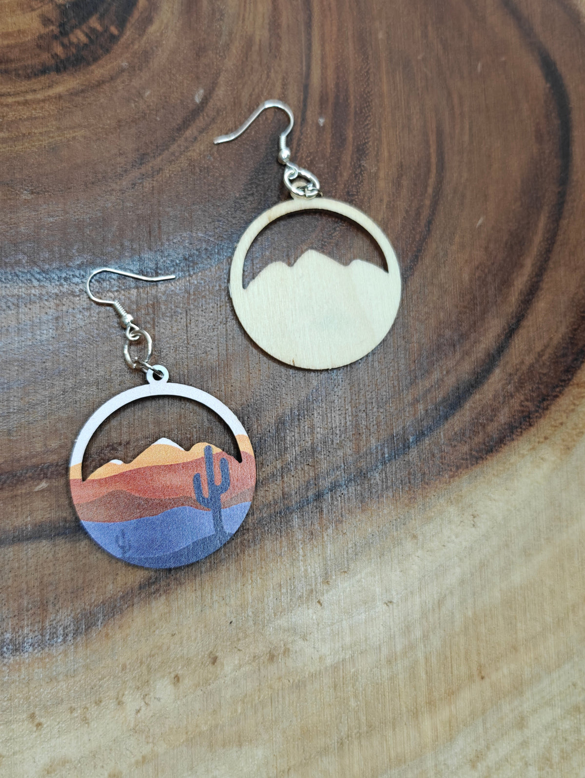 Desert Sunset Cactus Wood Earrings