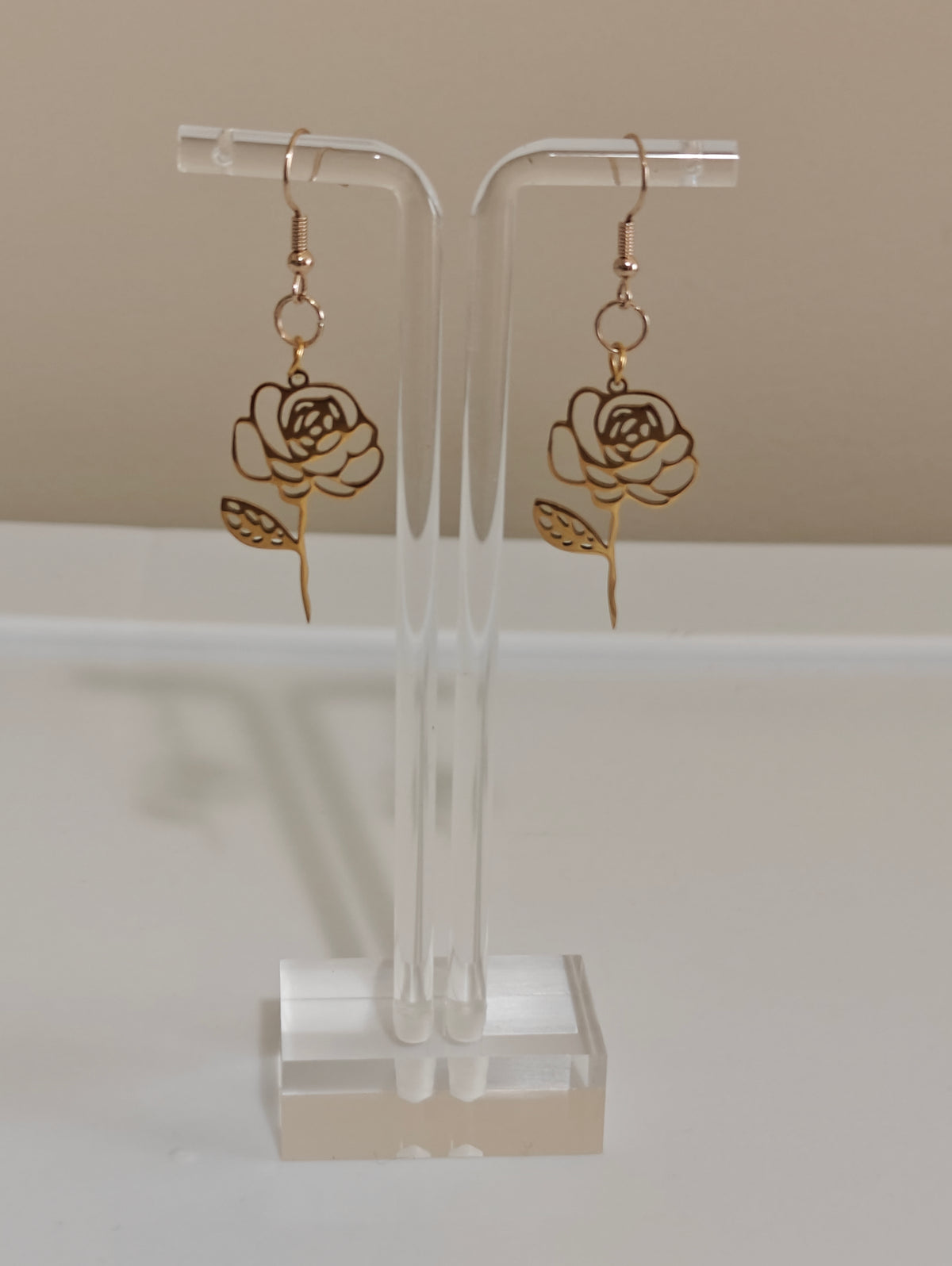 Golden Rose Floral Dangle Earrings