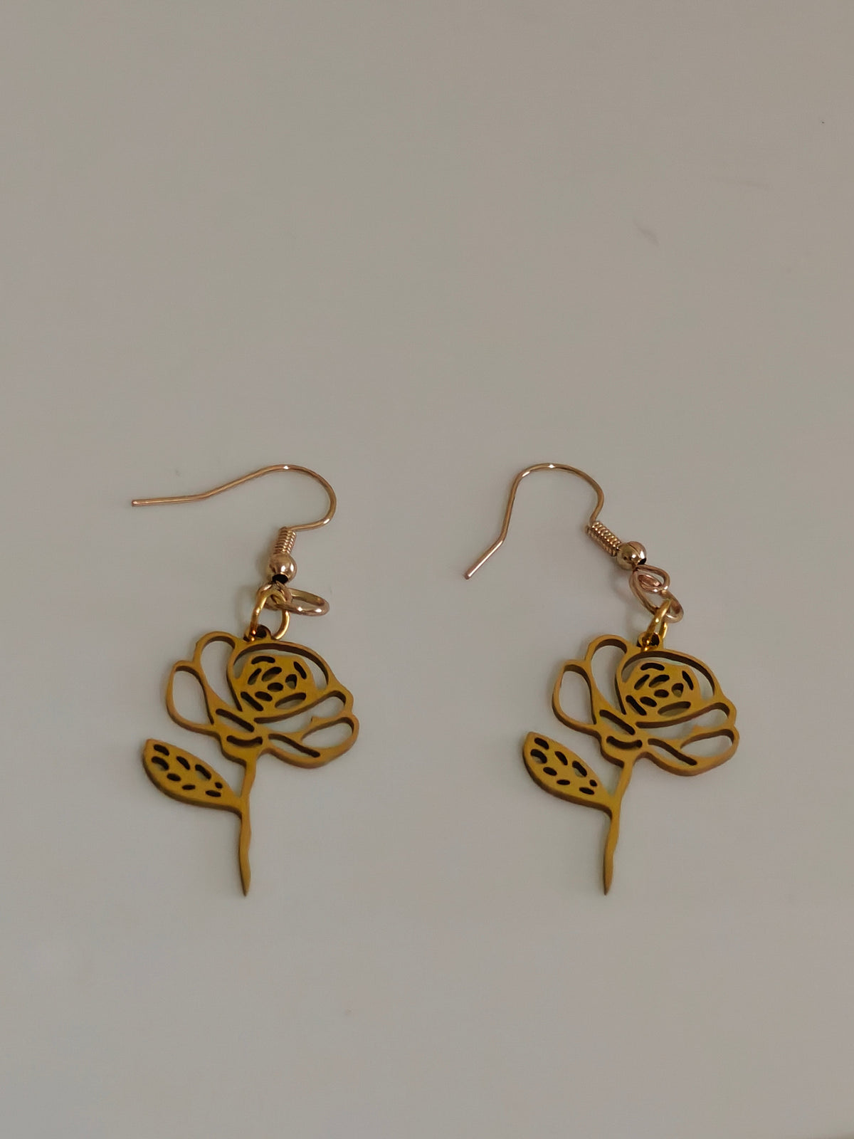 Golden Rose Floral Dangle Earrings