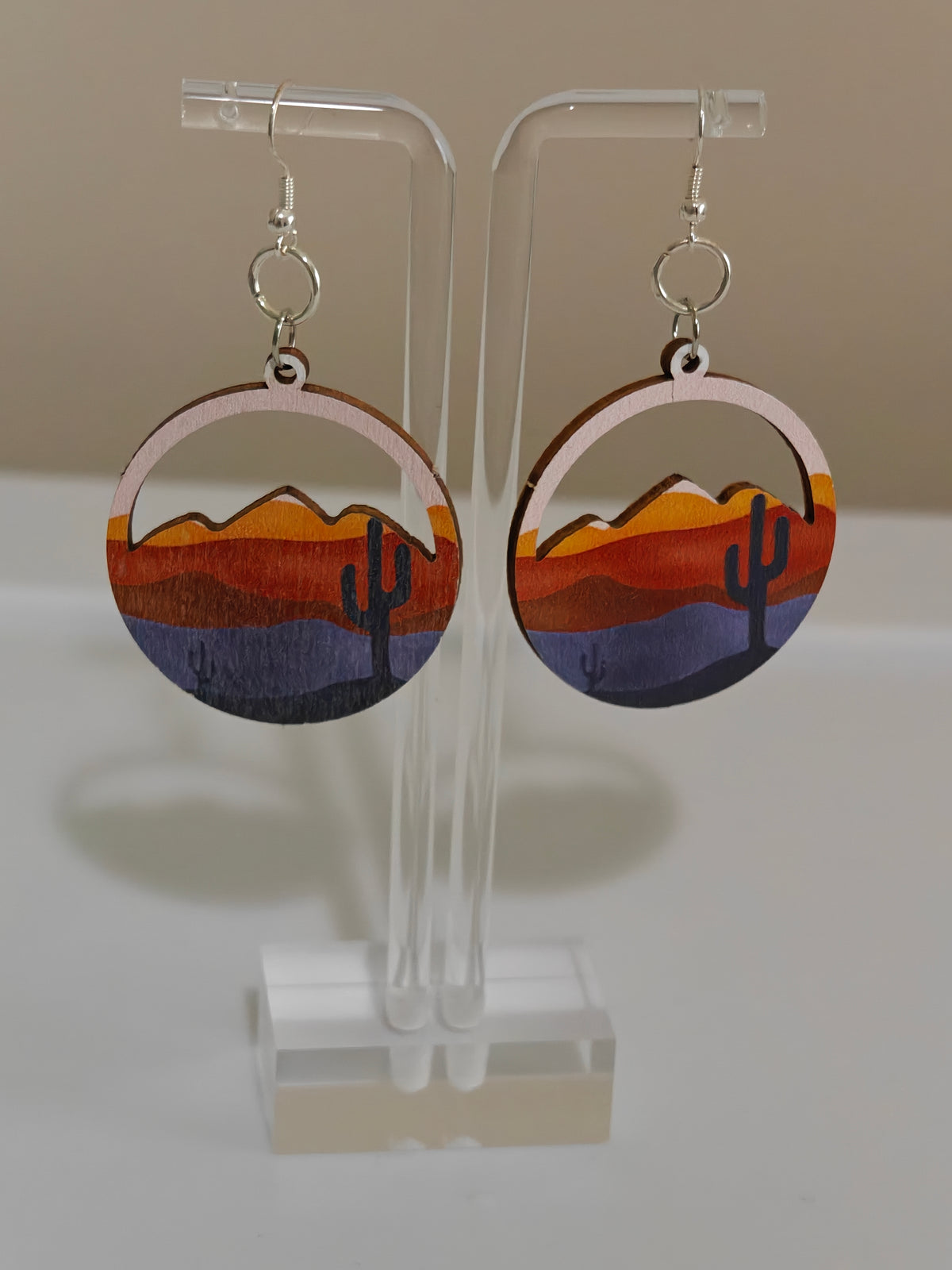 Desert Sunset Cactus Wood Earrings