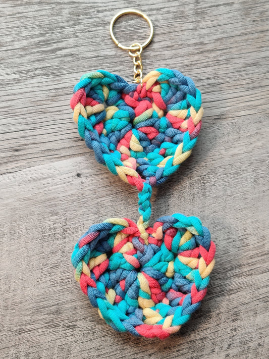 Double Heart Multi-Color Keychain
