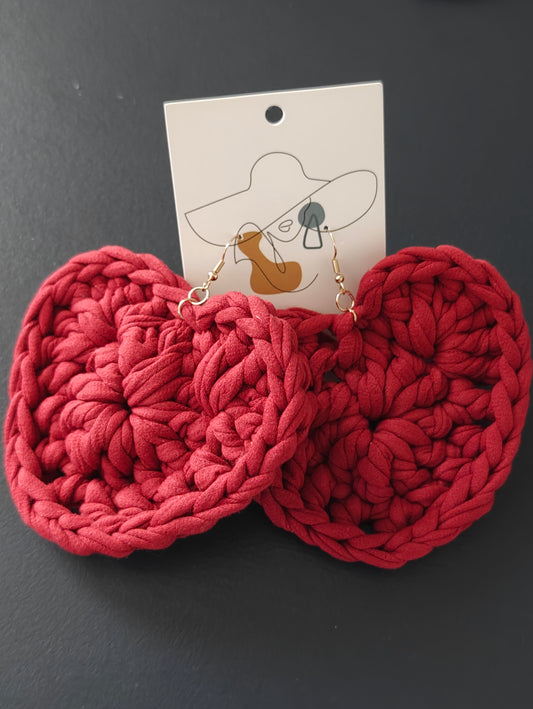 Puffy Heart Crochet Earrings